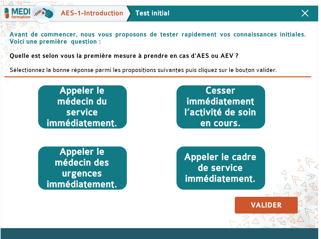 Page de tests sur les mesures à prendre en cas d’AES/AEV