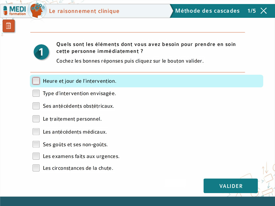 Page de test sur le raisonnement clinique